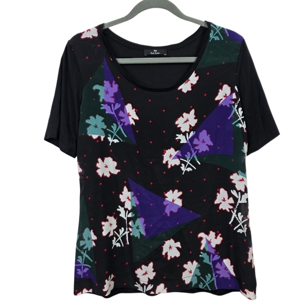 Paul Smith Women Lux  Black Silk  Floral Print Top
